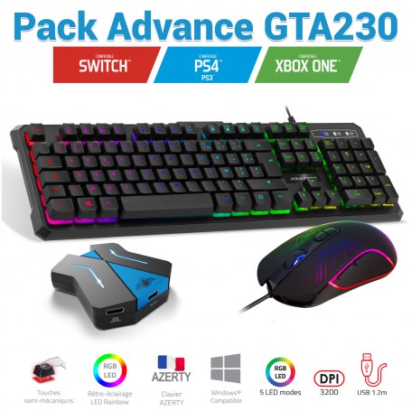 Advance - Pack GAMER 2 en 1 ADVANCE PRO-GTA210 PS5 XBOX SWITCH PC SOURIS  RGB + CLAVIER RGB GAMING - Pack Clavier Souris - Rue du Commerce