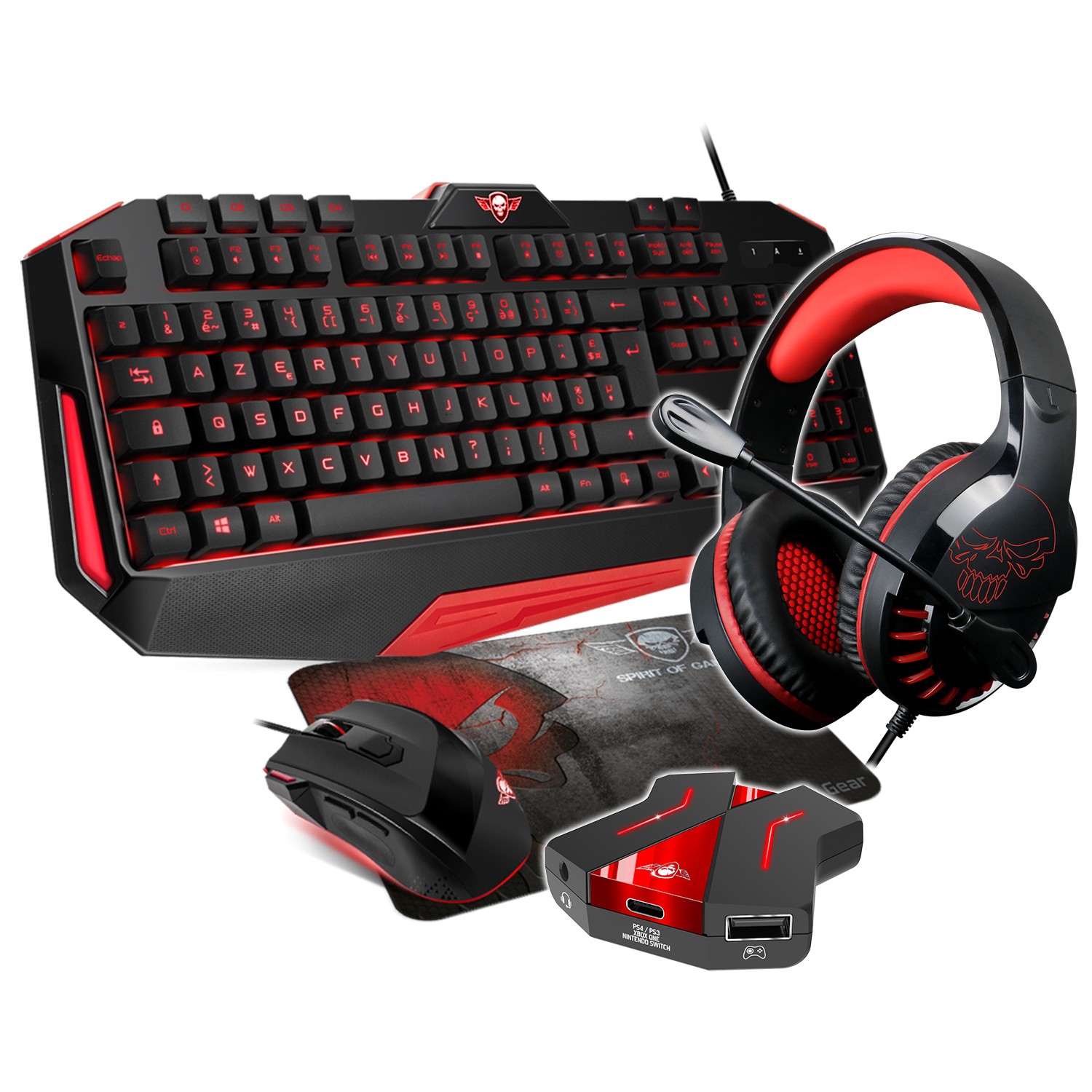 Pack Clavier Souris Casque Tapis Convertisseur Lampe Gaming SWITCH PC PS3  PS4 X 3666388007382