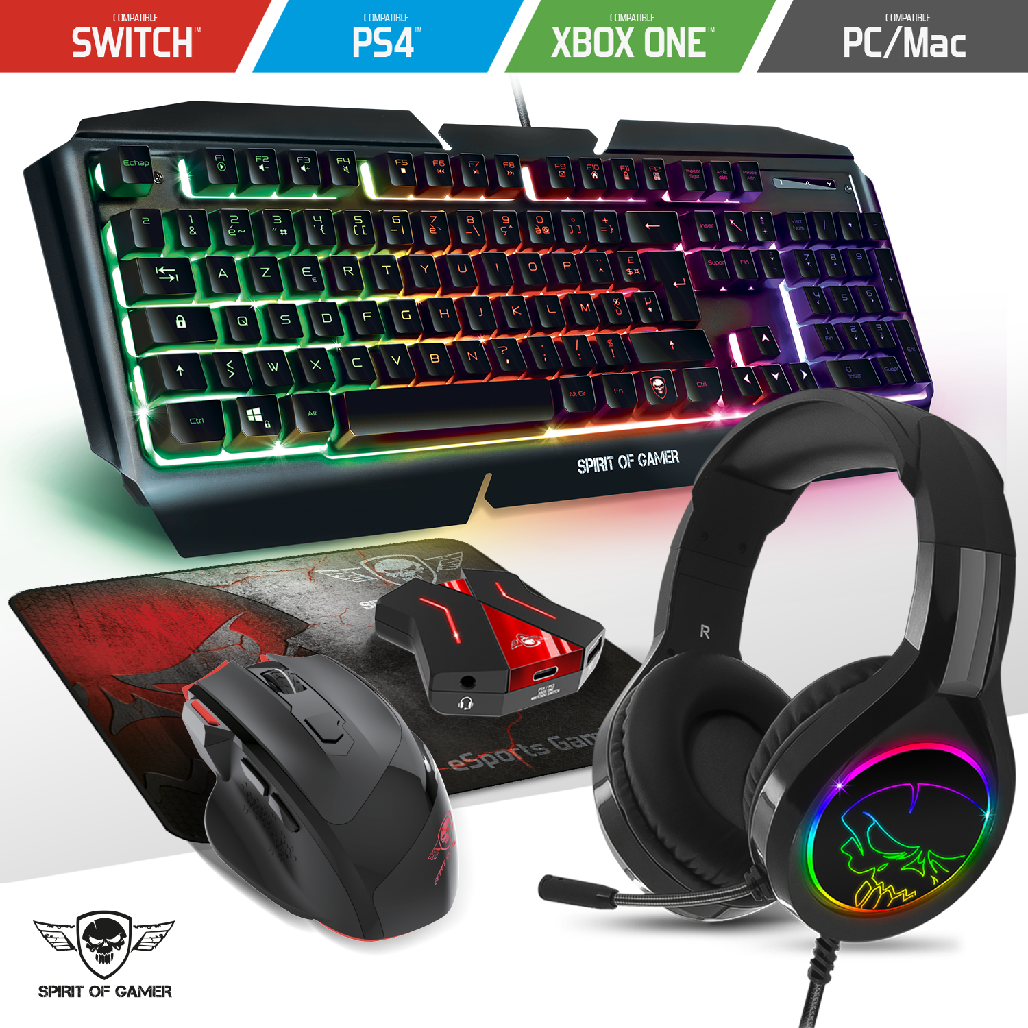 Pack Cross Gamer Pro Clavier Souris Tapis Casque Convertisseur pour Xbox  One PS4 PS3 Switch