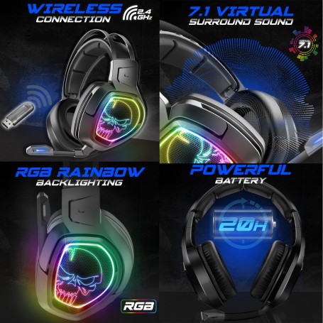 Casque Gaming Sans Fil Rgb  Compatible Ps5, Ps4, Switch & Pc